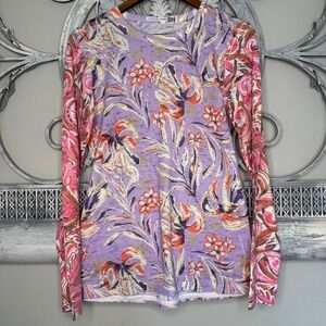 Whimsy Rose Womens Purple Floral Pink Paisley Baby Waffle Knit Top Medium EUC